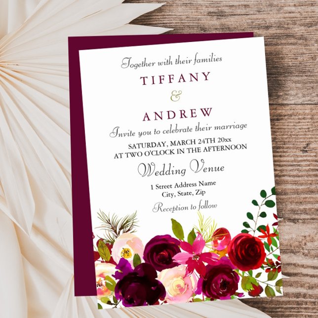 Invitación Flores de Borgoña Boda de verano elegante floral (Subido por el creador)