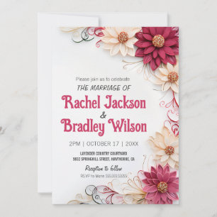 Invitación Flores de Borgoña Boda Quilling de papel simulado