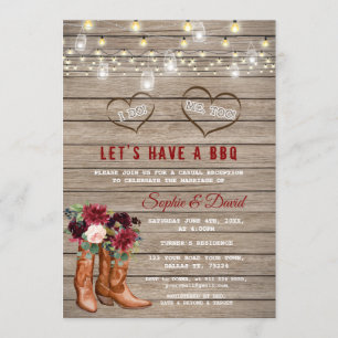 Invitación Flores de Borgoña Boots de Vaquero Occidental Hago