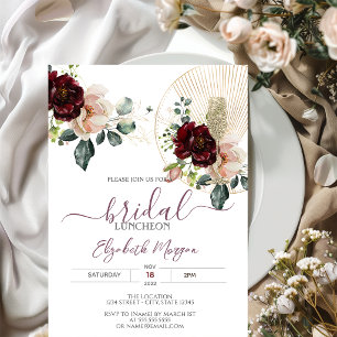 Invitación Flores de Borgoña Brillo Vidrio Bridal Almuerzo  