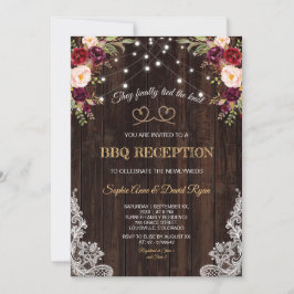 Invitación Flores de Borgoña Cuerda de Madera Nos Casamos
