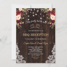 Invitación Flores de Borgoña Cuerda de Madera Nos Casamos