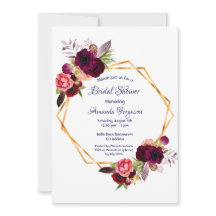 Flores de borgoña ducha de novia geométrica de oro