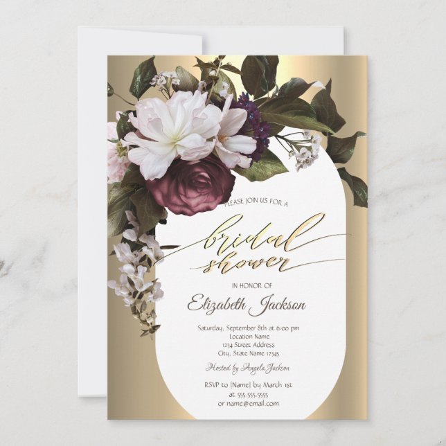 Invitación Flores de Borgoña Ducha de Novias de Diamantes de  (Anverso)
