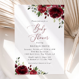 Invitación Flores de Borgoña, Flores Rojas, Boho, Baby Shower
