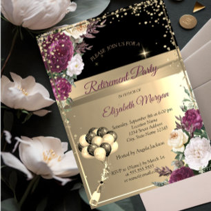 Invitación Flores de Borgoña,Globos de Diamantes Fiesta de Ju