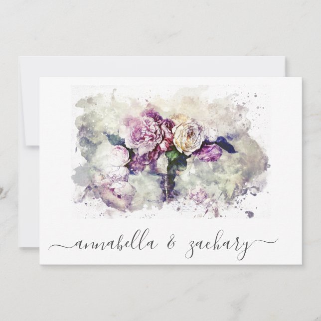 Invitación *~* Flores de Borgoña RSVP QR AR26 BODA floral (Anverso)
