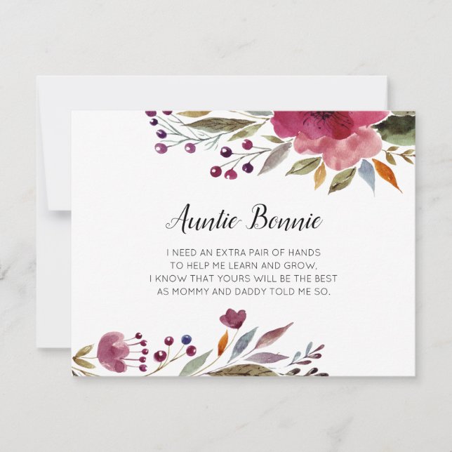 Invitación Flores De Borgoña Serás Mi Propuesta De Madrina (Anverso)