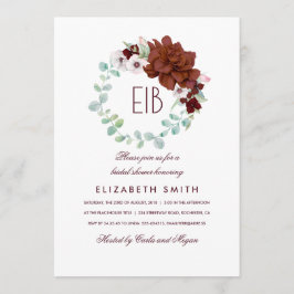 Invitación Flores de Borgoña Wreath Elegant Bridal Shower