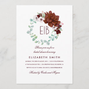 Invitación Flores de Borgoña Wreath Elegant Bridal Shower