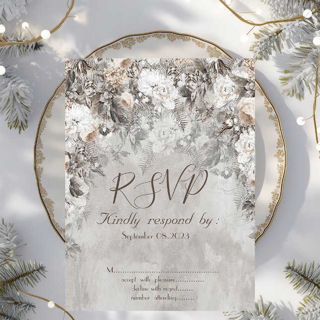 Invitación Flores de bosque de invierno maravilloso RSVP (Subido por el creador)