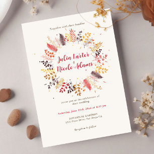 Invitación Flores de bosque silvestre helechos hongos follaje