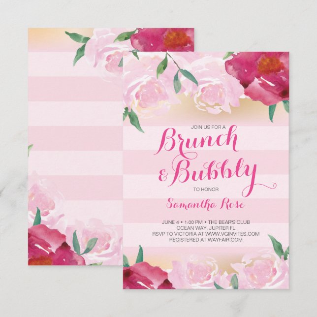 Invitación Flores de brunch y burbuja, ducha de novia (Anverso / Reverso)
