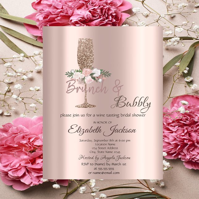 Invitación Flores de brunch y burbuja gotean ducha de novias (Subido por el creador)