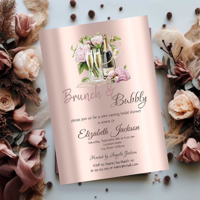 Invitación Flores de brunch y burbuja Pearls Bridal Shower (Subido por el creador)