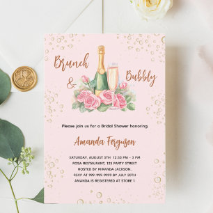 Invitación Flores de brunch y rosa burbujeante Ducha de novia