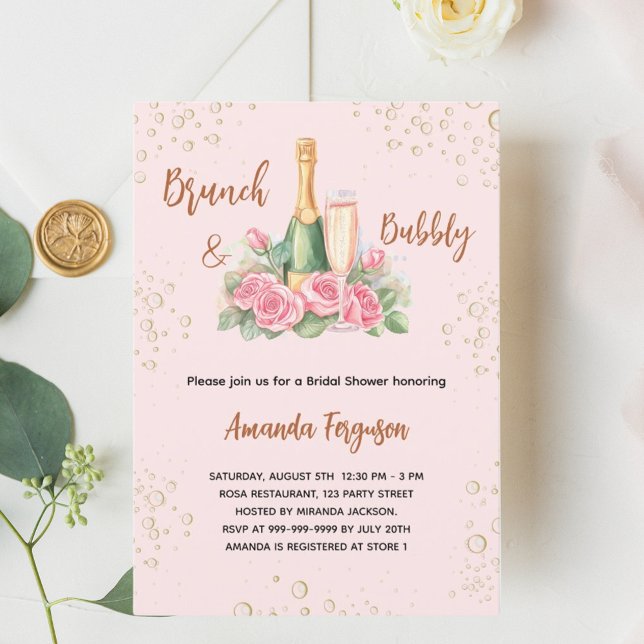 Invitación Flores de brunch y rosa burbujeante Ducha de novia (Subido por el creador)