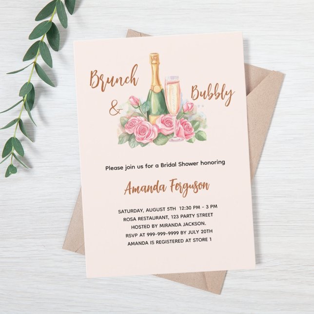 Invitación Flores de brunch y rosa burbujeante Ducha de novia (Subido por el creador)