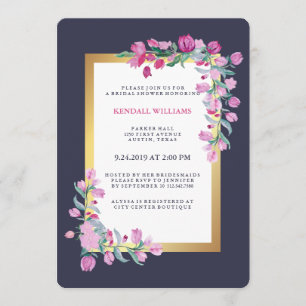 Invitación Flores de buganvillas rosas, doradas y azules de m