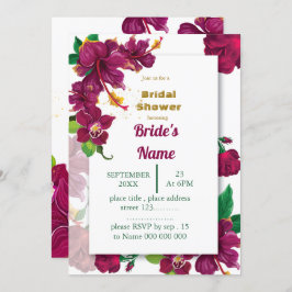 Invitación flores de burgundy hibiscus rosa ducha de novia