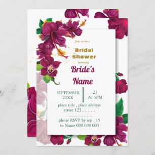 Invitación flores de burgundy hibiscus rosa ducha de novia