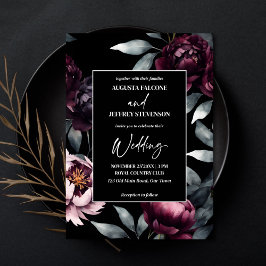 Invitación Flores de burgundy oscuras y elegantes todo en uno