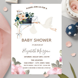 Invitación Flores de Buzón de Cigüeña Adorable para Baby Show
