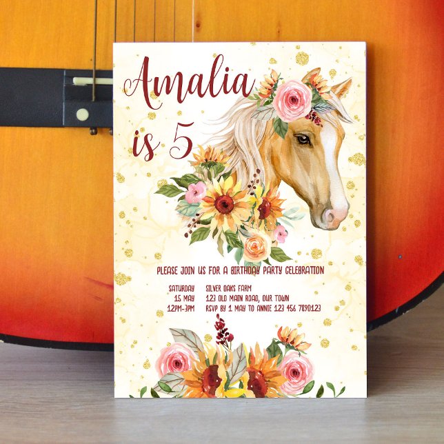 Invitación Flores de caballo flores rosas fiesta de cumpleaño (Subido por el creador)