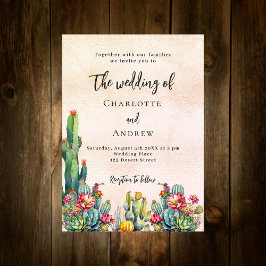 Invitación Flores de cactus rosa rústico boda de lujo oro