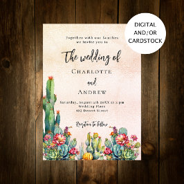 Invitación Flores de cactus rosa rústico boda de oro