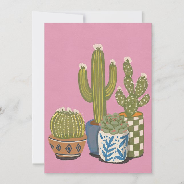 Invitación Flores de Cactus Rosadas (Anverso)