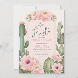 Invitación Flores de cactus rosado, verde desierto sonrosado