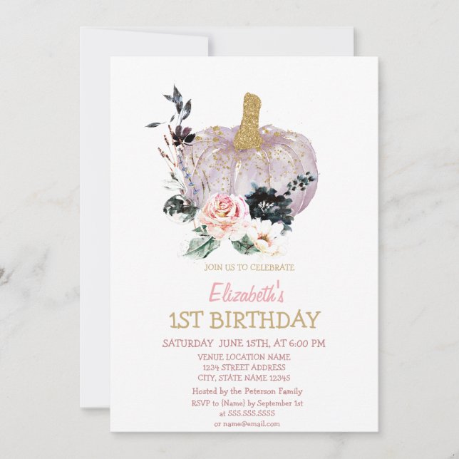 Invitación Flores de Calabaza Brillantes Cumpleaños (Anverso)
