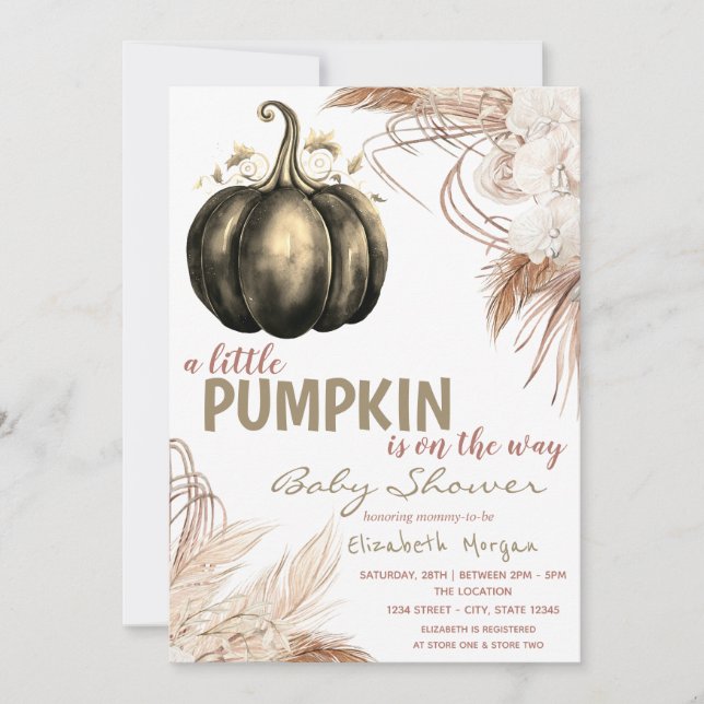 Invitación Flores de Calabaza Chic Hierba de las Pampas (Anverso)