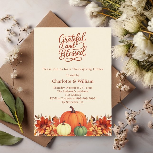 Invitación Flores de calabaza naranja Día de Acción de Gracia (Subido por el creador)