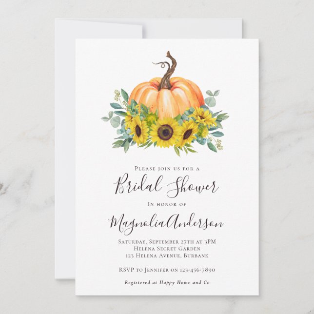 Invitación Flores de calabaza rusas caen ducha de novia (Anverso)