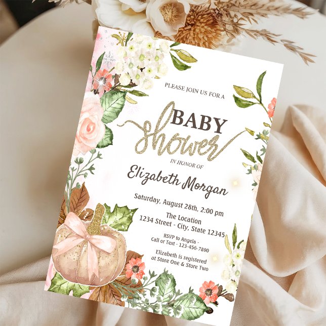 Invitación Flores de calabazas acuáticas dejan Baby Shower (Subido por el creador)