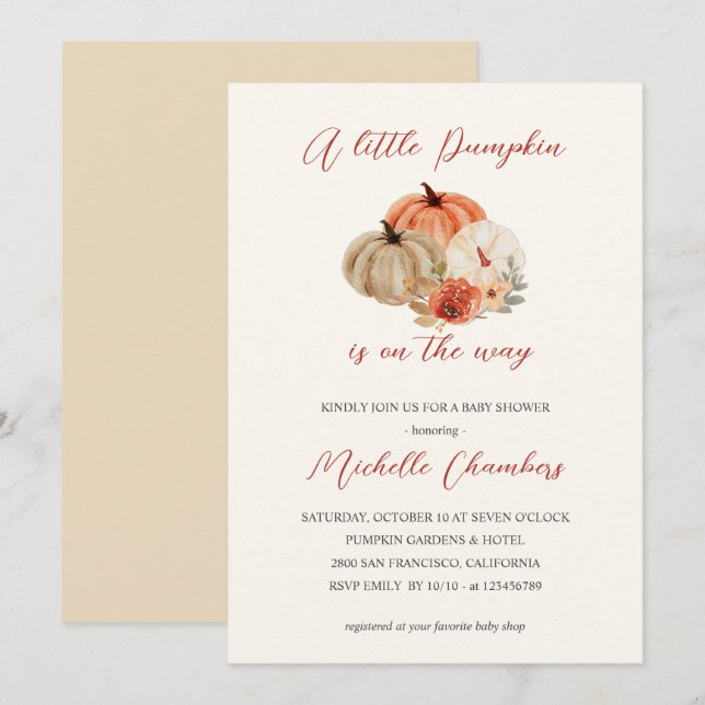 Invitación Flores de calabazas otoñales Elegante Baby Shower (Anverso / Reverso)