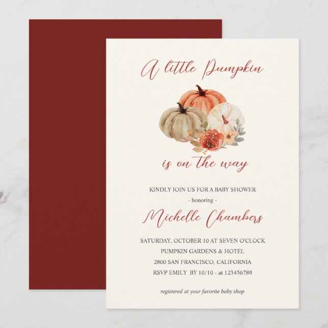 Invitación Flores de calabazas otoñales Elegante Baby Shower (Anverso / Reverso)