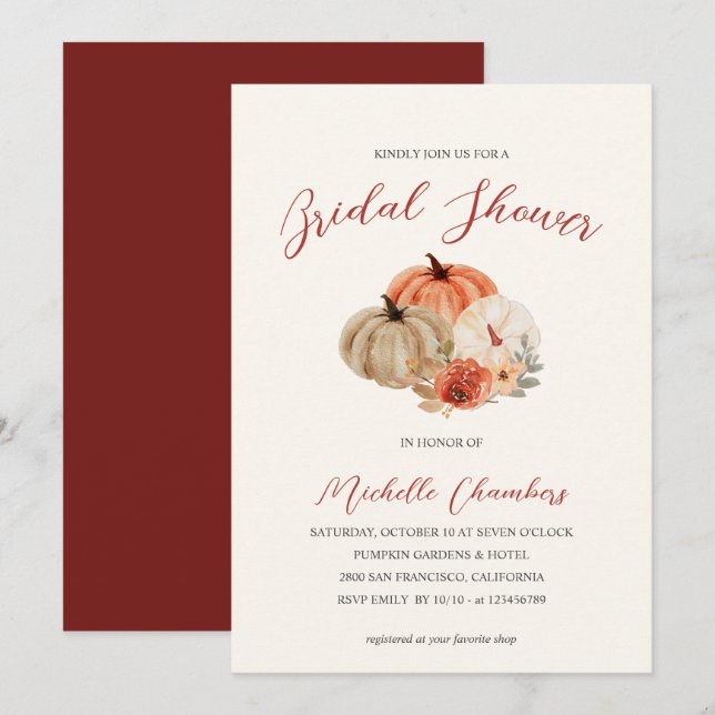 Invitación Flores de calabazas otoñales Elegante Ducha de Nov (Anverso / Reverso)
