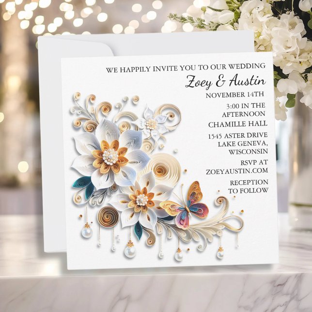 Invitación Flores de caldera de papel y Boda de mariposa (Subido por el creador)