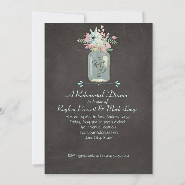 Invitación Flores de caldera Rústica Mason Jar Floral moderna (Anverso)