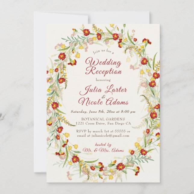 Invitación Flores de caléndula silvestre Follaje Recepción de (Anverso)