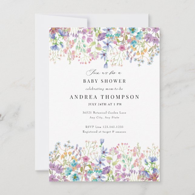 Invitación Flores de campo | Baby Shower floral pintado a man (Anverso)