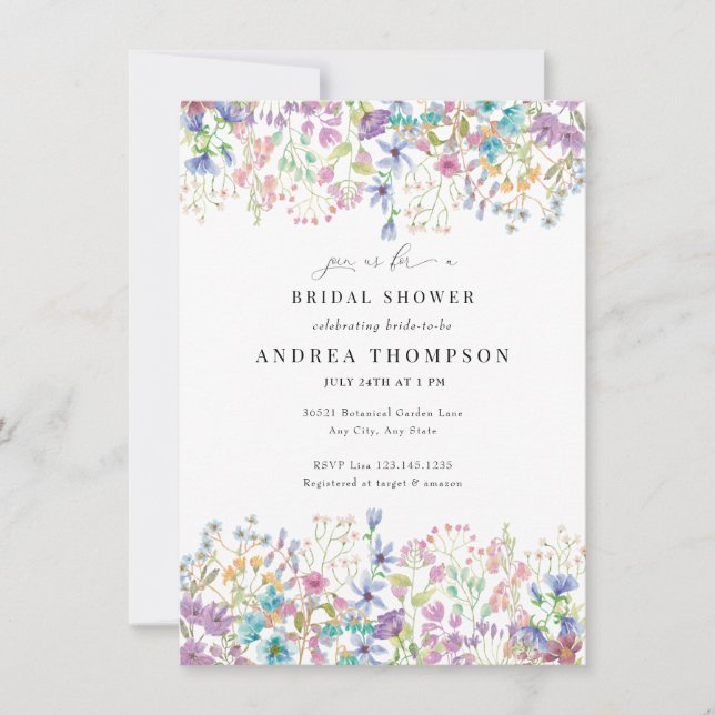 Invitación Flores de campo | Ducha nupcial floral pintada a m (Anverso)