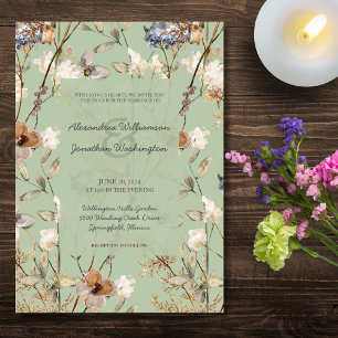 Invitación Flores de campo en el Boda verde sabio