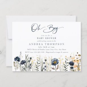 Invitación Flores de campo   Oh Boy   Boy Baby Shower