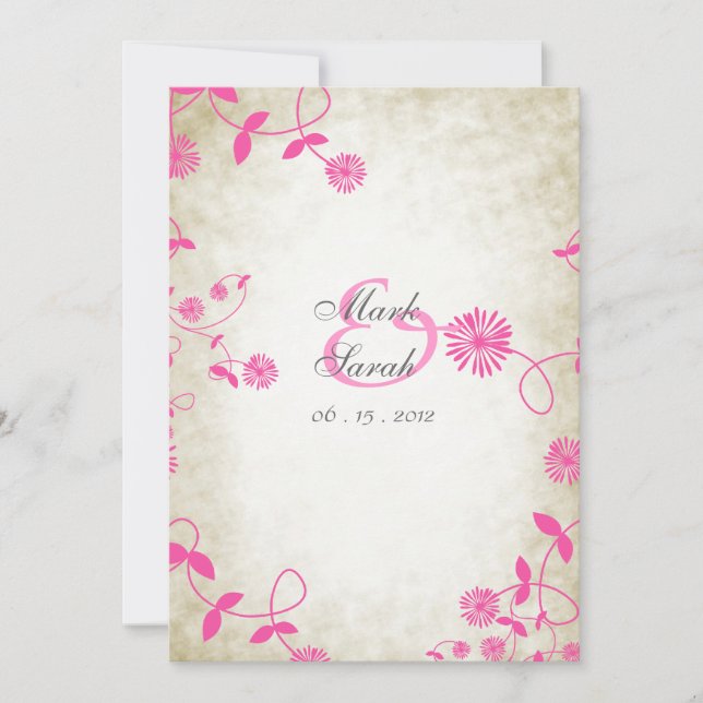 Invitación Flores de campo rosado antiguas II Mancha de tabac (Anverso)