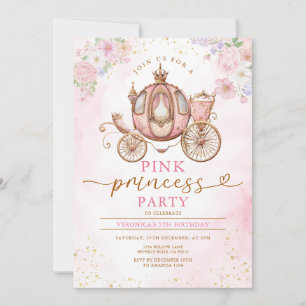 Invitación Flores de Carruaje de Cumpleaños de Princesa Rosa
