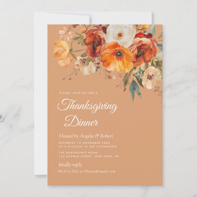 Invitación flores de cascada de flores de acción de gracias c (Anverso)